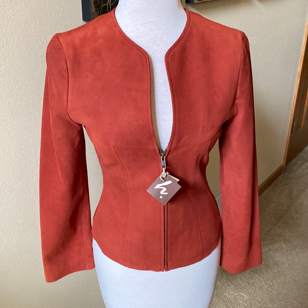NWT size XS Neely Mack orange/rust leather suede jacket.